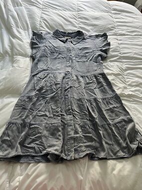 JODIFL Light Blue Button-Front, tiered dress